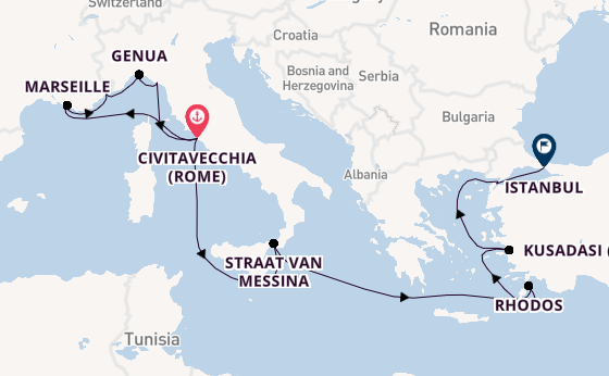 Middellandse Zee vanaf Civitavecchia (Rome), Italië met de Queen Victoria