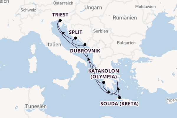 Östliches Mittelmeer ab Piräus (Athen), Griechenland auf der Oosterdam