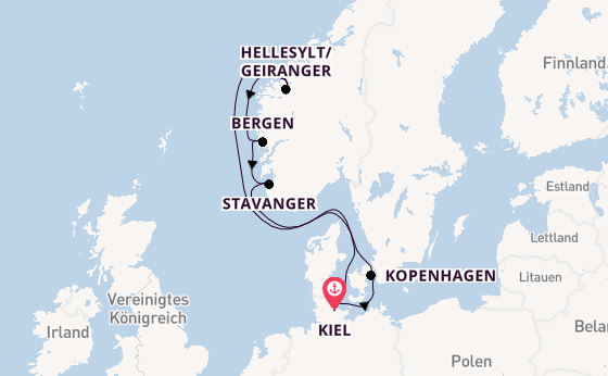 Norwegen ab Kiel, Deutschland auf der Costa Diadema
