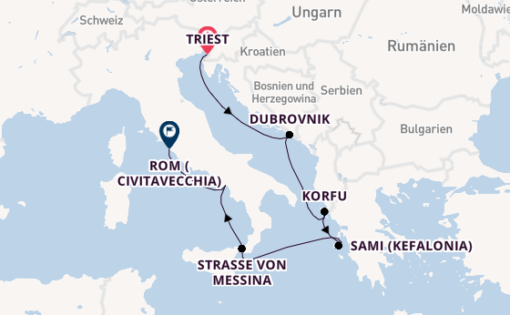 Mittelmeer ab Triest, Italien auf der Queen Elizabeth