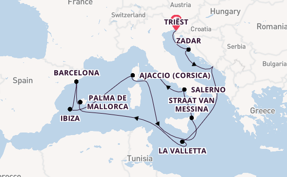 Westelijke Middellandse Zee vanaf Triëst, Italië met de Queen Victoria