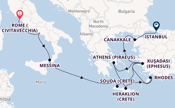 Mediterranean Sea from Rome (Civitavecchia), Italy with the Viking Mira