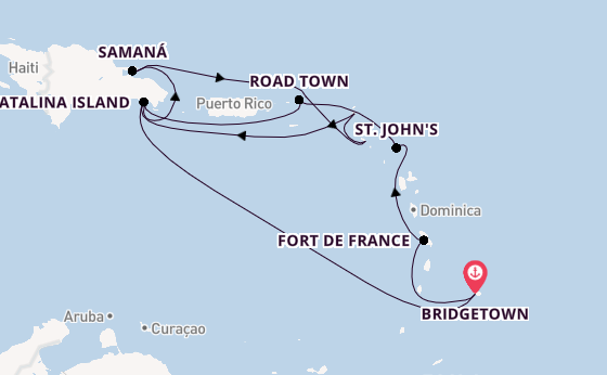 Caribbean vanaf Bridgetown, Barbados met de MSC Opera