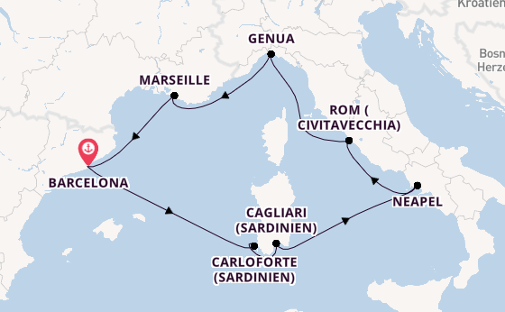 Westliches Mittelmeer ab Barcelona, Spanien auf der Costa Smeralda