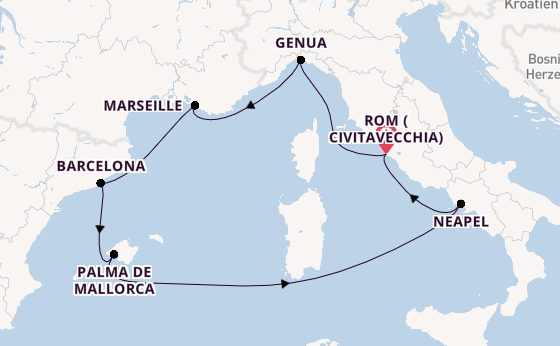 Westliches Mittelmeer ab Civitavecchia (Rom), Italien auf der Costa Toscana