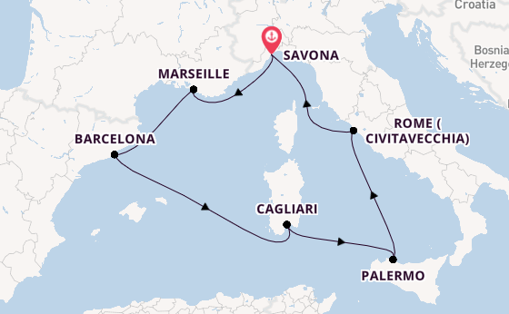 Western Mediterranean from Savona, Italy with the Costa Pacifica