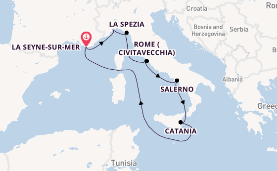 Western Mediterranean from La Seyne-sur-Mer, France with the Costa Fascinosa