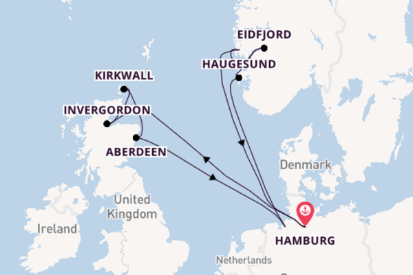 Schotland vanaf Hamburg, Duitsland met AIDAsol