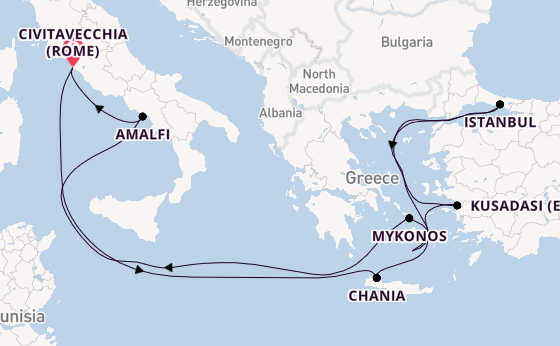Middellandse Zee vanaf Civitavecchia (Rome), Italië met de Celebrity Ascent