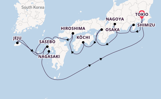 Japan vanaf Tokio, Japan met de Norwegian Jade