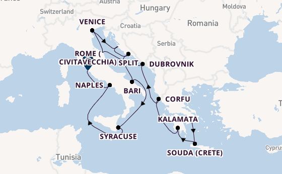 Mediterranean Sea from Athens (Piraeus), Greece with the Viking Saturn
