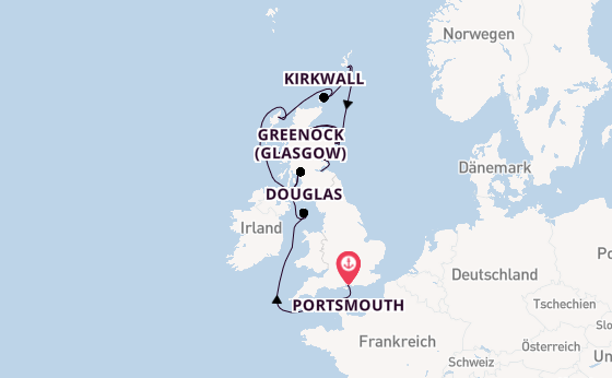 Schottland ab Portsmouth, England auf der Azamara Quest