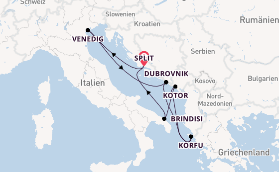 Mittelmeer ab Split, Kroatien auf der MSC Armonia 