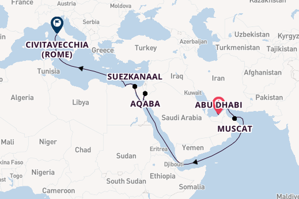 Midden-Oosten vanaf Abu Dhabi, Verenigde Arabische Emiraten met de MSC Euribia