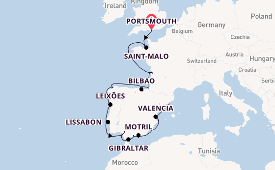 Westelijke Middellandse Zee vanaf Portsmouth, Engeland met de Azamara Journey