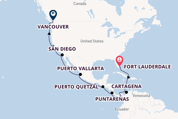 Amerikaanse Westkust vanaf Fort Lauderdale, Verenigde Staten met de Eurodam