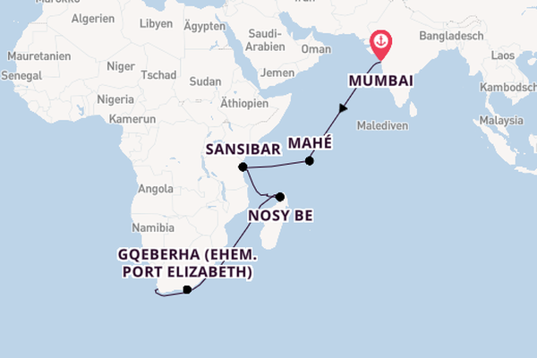 Afrika ab Mumbai, Indien auf der Seven Seas Navigator