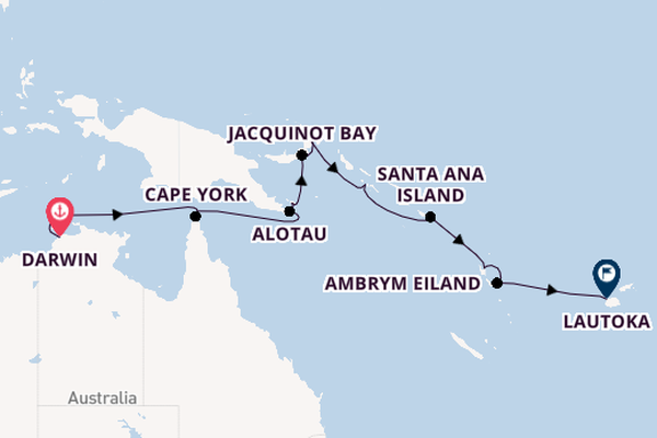 Zuidelijke Stille Oceaan vanaf Darwin, Australië met de Silver Cloud