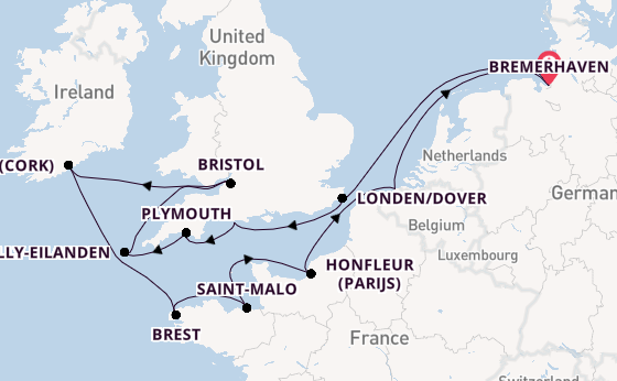 Britse Eilanden vanaf Bremerhaven, Duitsland met de Amera