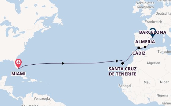 Transatlantik ab Miami auf der Sonata (Oceania)