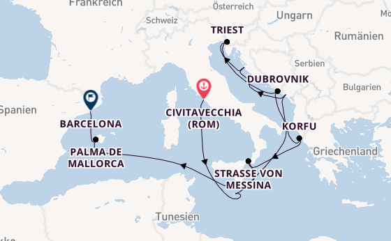 Mittelmeer ab Civitavecchia (Rom), Italien auf der Queen Elizabeth