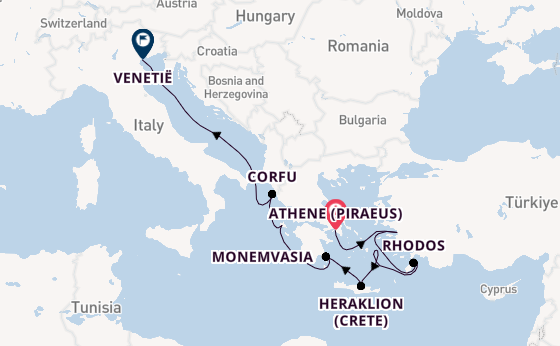 Oostelijke Middellandse Zee vanaf Athene (Piraeus), Griekenland met de Azamara Onward