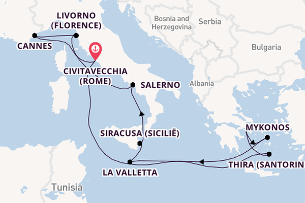 Middellandse Zee vanaf Civitavecchia (Rome), Italië met de Norwegian Epic