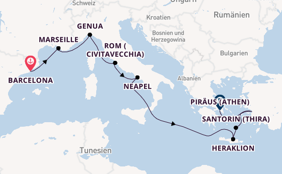 Mittelmeer ab Barcelona, Spanien auf der Sun Princess