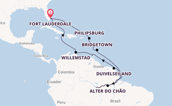 Zuid-Amerika vanaf Fort Lauderdale, Verenigde Staten met de Volendam