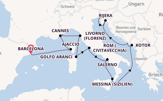 Westliches Mittelmeer ab Barcelona, Spanien auf der Seven Seas Prestige