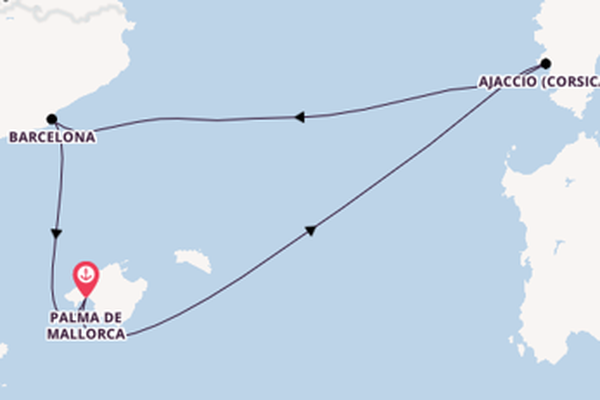 Westelijke Middellandse Zee vanaf Palma de Mallorca, Mallorca, Spanje met de Mein Schiff 4