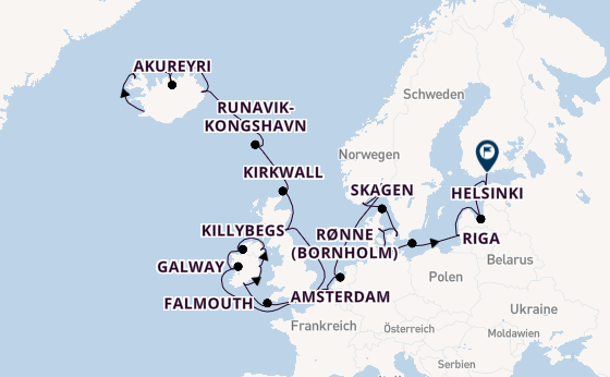 Britische Inseln ab Reykjavik, Island auf der Caribbean Princess