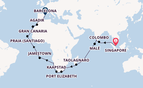Afrika vanaf Singapore, Singapore met de Azamara Onward