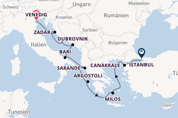 Mittelmeer ab Venedig, Italien auf der Sirena