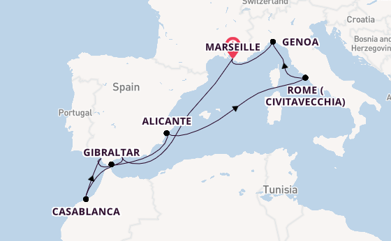 Western Mediterranean from Marseille, France with the MSC Sinfonia