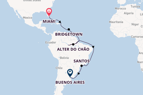 South America from Miami, Florida, USA with the Seven Seas Mariner