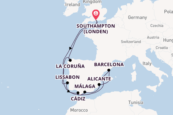 Westelijke Middellandse Zee vanaf Southampton (Londen), Engeland met de MSC Virtuosa