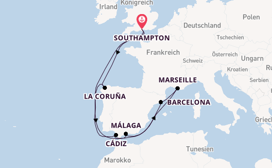 Westliches Mittelmeer ab Southampton, Großbritannien auf der Arvia