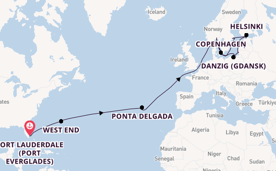 Transatlantic from Fort Lauderdale (Port Everglades), Florida with the Caribbean Princess