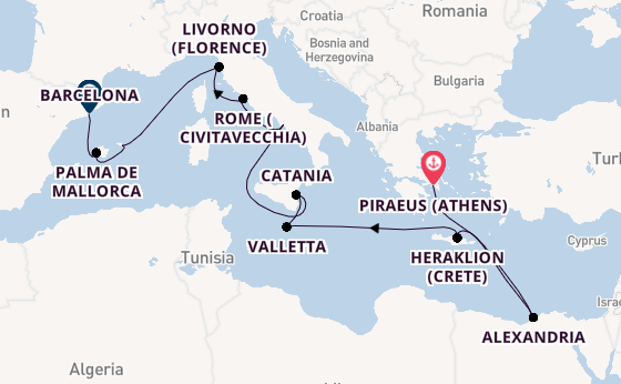 Mediterranean from Piraeus (Athens), Greece with the Azamara Onward