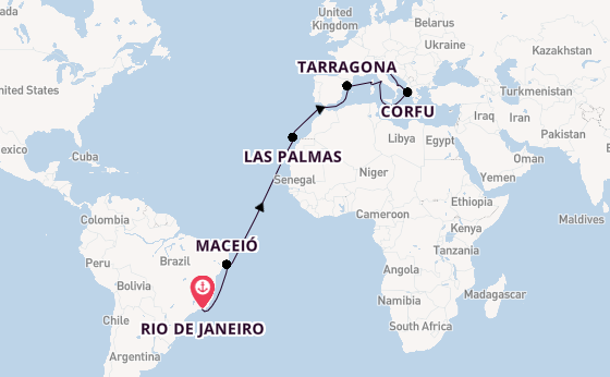 trans-Atlantisch vanaf Rio de Janeiro, Brazilië met de MSC Splendida