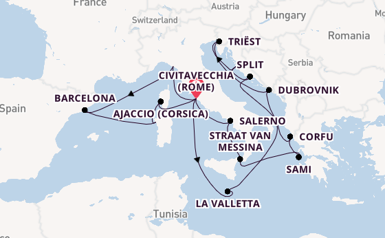 Middellandse Zee vanaf Civitavecchia (Rome), Italië met de Queen Elizabeth