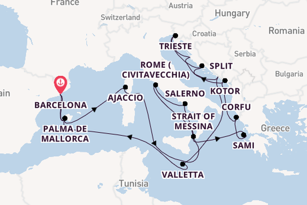 Mediterranean Sea from Barcelona, Spain with the Queen Victoria