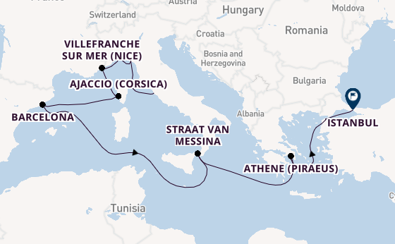 Middellandse Zee vanaf Civitavecchia (Rome), Italië met de Queen Elizabeth