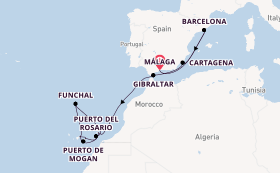 Canary Islands from Málaga, Spain with the Azura