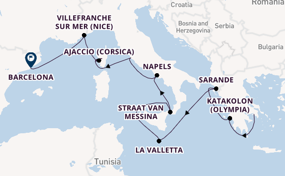 Middellandse Zee vanaf Athene (Piraeus), Griekenland met de Oosterdam