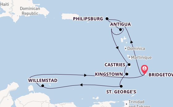 Southern Caribbean from Bridgetown, Barbados with the Britannia 