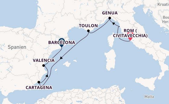 Westliches Mittelmeer ab Civitavecchia (Rom), Italien auf der Silver Nova