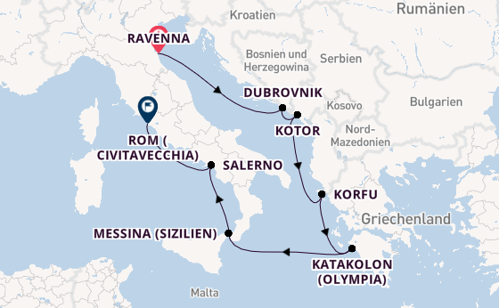 Mittelmeer ab Ravenna, Italien auf der Norwegian Gem