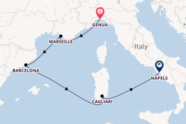 Westelijke Middellandse Zee vanaf Genua, Italië met de Costa Toscana